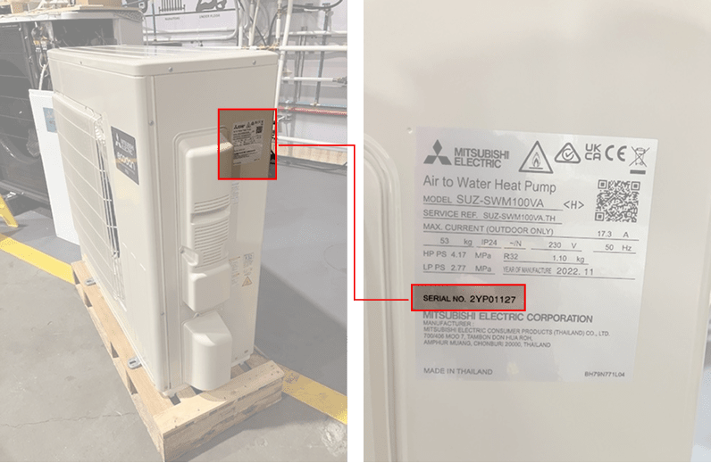 Hot Water Heat Pump Outdoor Unit Label Location