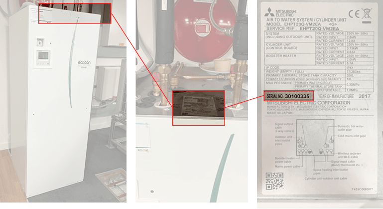Hot Water Heat Pump Indoor Unit Label Location